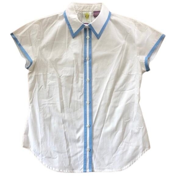 C.J Laing button down white short sleeved blouse / shirt with blue trim size 4 - Picture 1 of 12